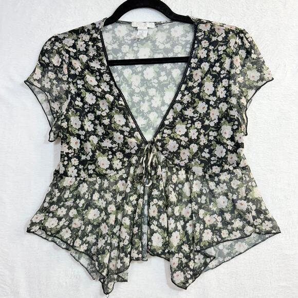 Full Tilt L Tie Floral‎ Top Fairy Whimsygoth Summer Sheer Mesh Festival Party - Picture 6 of 11